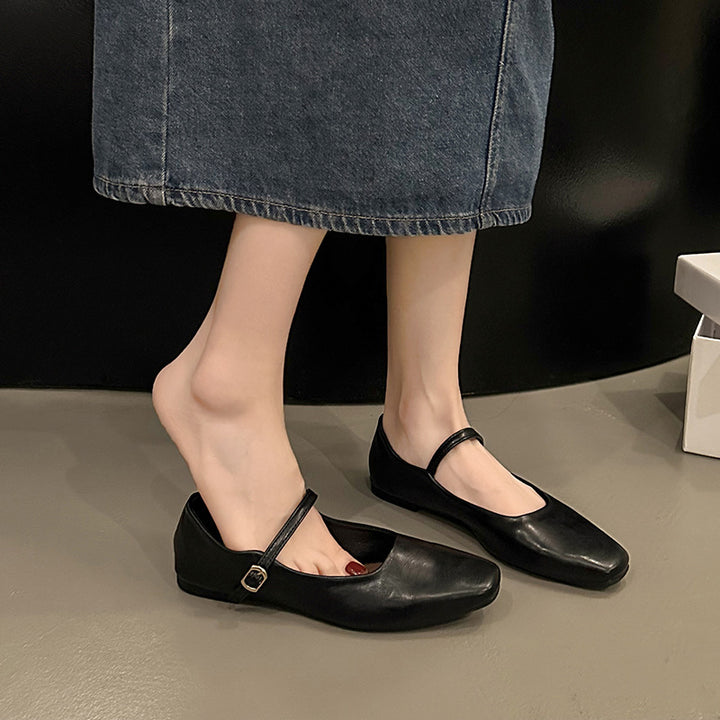 Femme Firkantetå-Mary-Jane-Flats med justerbar ankelrem Stilla