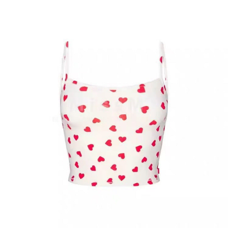 Damer Hjerte Tryk Spaghetti Stropper Crop Top Stilla