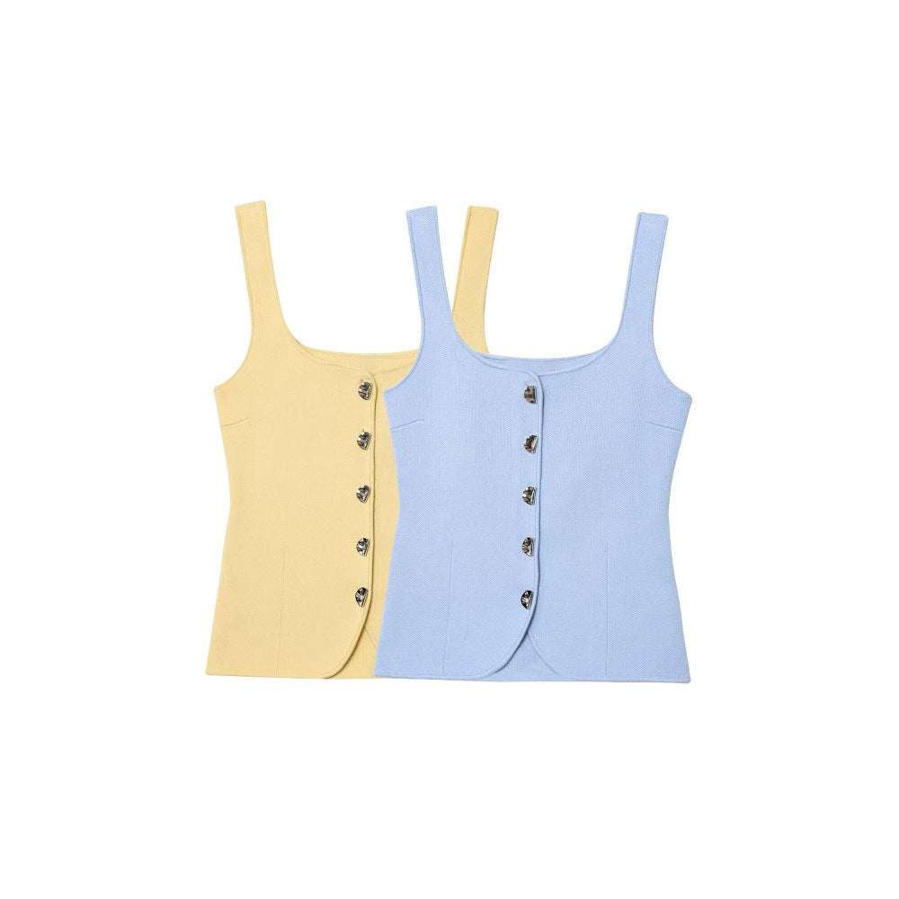 Femme Quadrat-Ausschnitt Knap-Op Tank Top Stilla