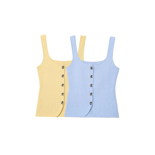 Femme Quadrat-Ausschnitt Knap-Op Tank Top Stilla