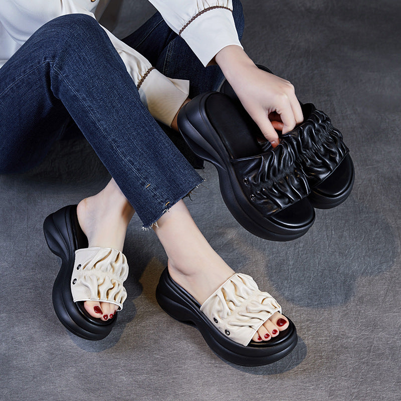 Dame-platform-slide-sandaler med struktureret overdel og ergonomisk fodseng Stilla