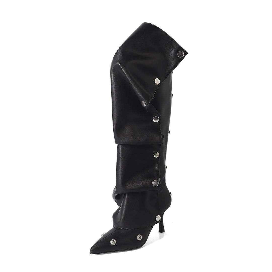 Femme High-Stiletto Statement Over-the-Knee Boots med dekorative trykknapsaccents Stilla