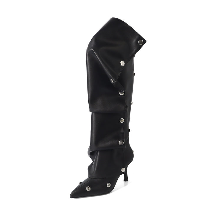 Femme High-Stiletto Statement Over-the-Knee Boots med dekorative trykknapsaccents Stilla