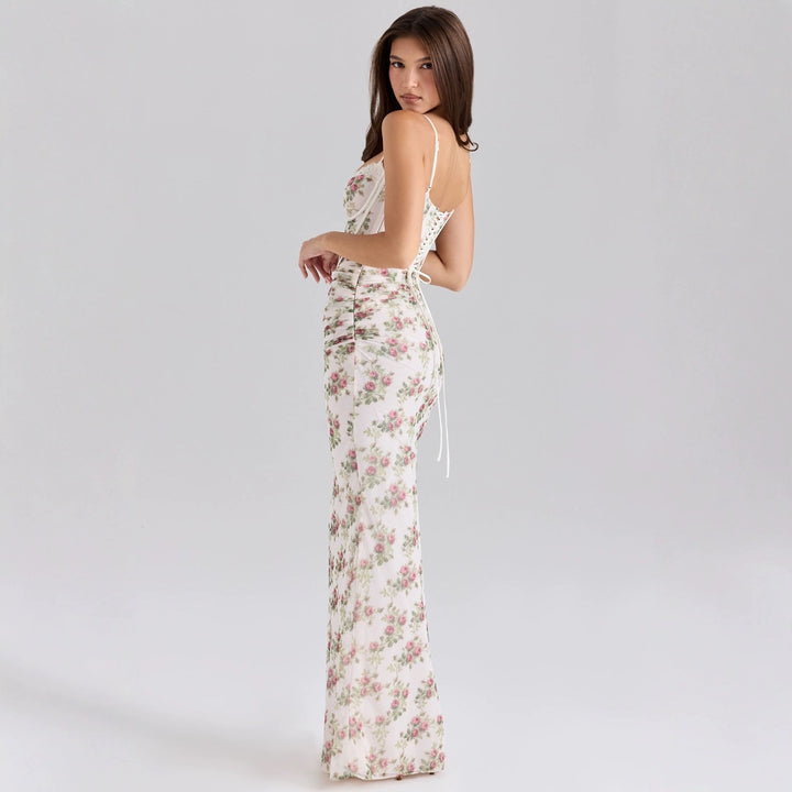 Damer Elegant Maxi Kjole med Blonde Korset og Blomsterprint Skovae