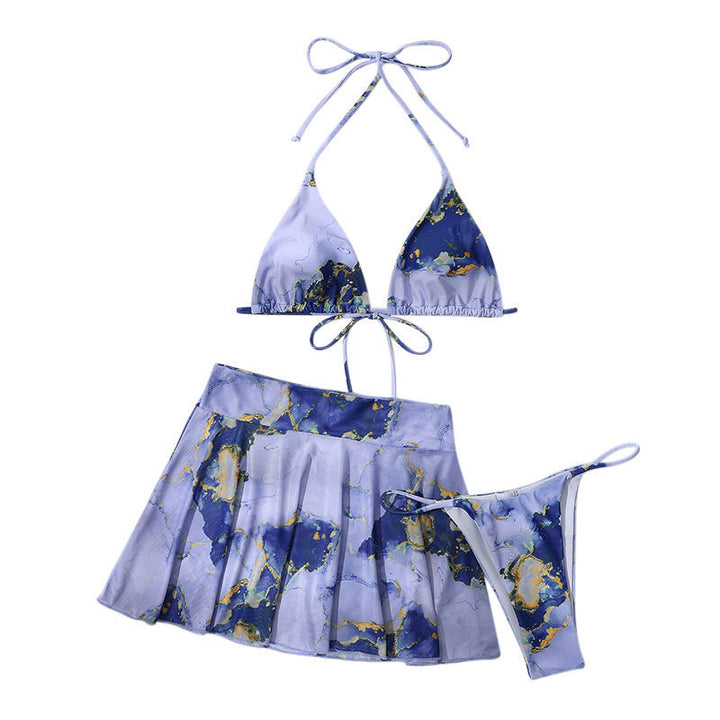 Dame Triangel-Bikini med elegant omslagsskjørt og moderne marmor mønster Stilla