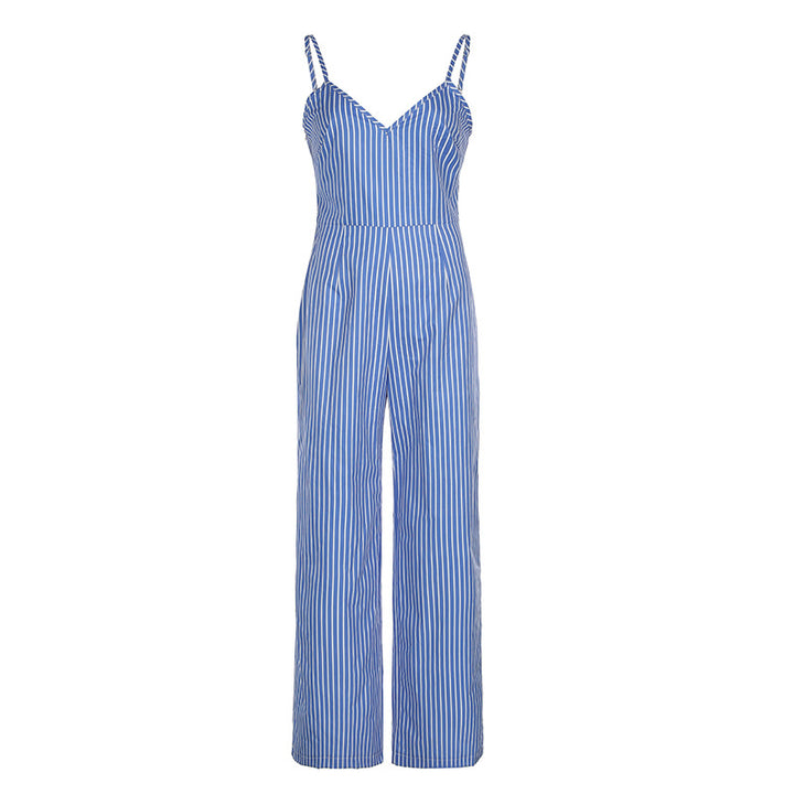 Dame jumpsuit med elegante striber og justerbare stropper Skovae