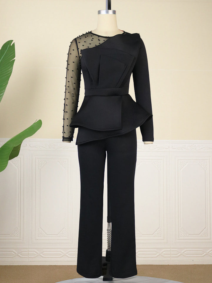 Damer Elegant Jumpsuit med gennemsigtige pufærmer og dyb V-udskæring Skovae