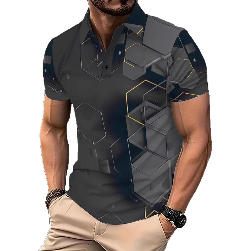 Herrer Poloshirt med geometrisk design og åndbare egenskaber Stilla