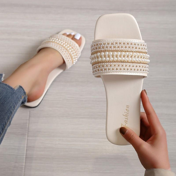 Dame Elegante Slides med Perledekoration Stilla