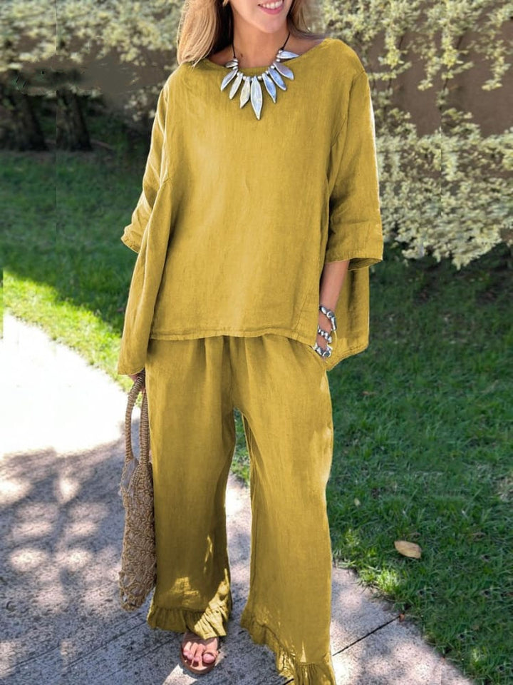 Dame Moderisk Linned Loungewear Sæt med Oversize Overdel Stilla