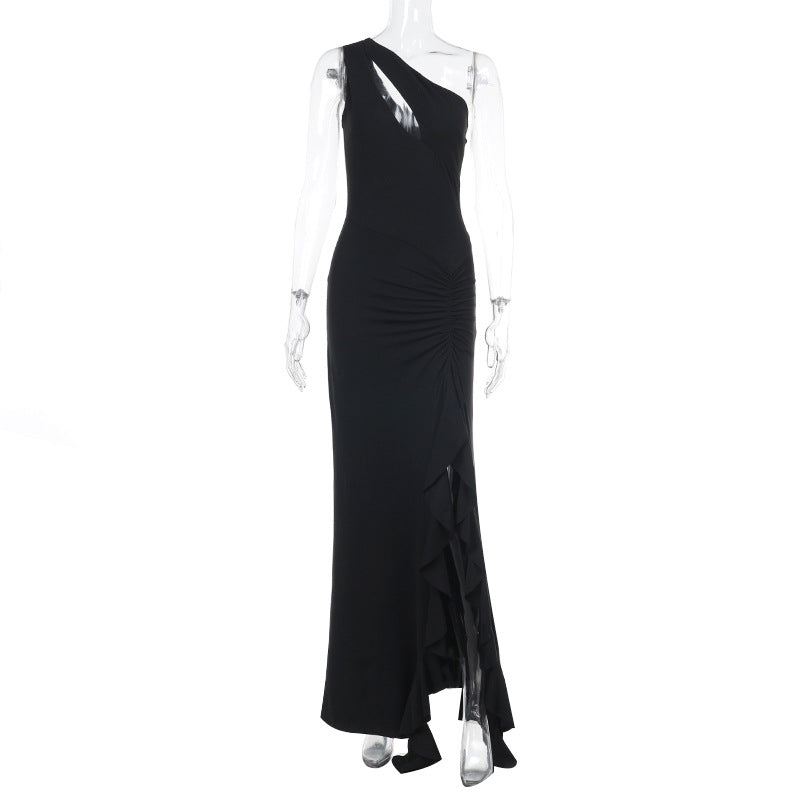 Dame Elegant Maxikjole med asymmetrisk snit og drapering Skovae