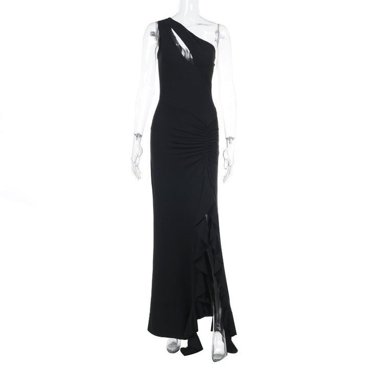 Dame Elegant Maxikjole med asymmetrisk snit og drapering Skovae