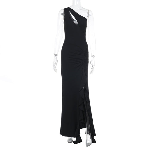 Dame Elegant Maxikjole med asymmetrisk snit og drapering Skovae