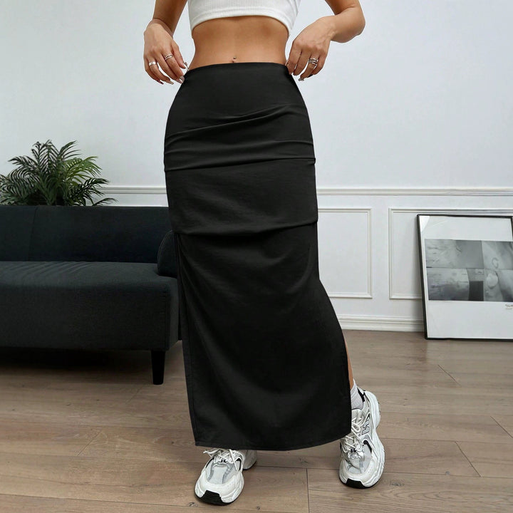 Dame Longskirt med sidelæg og elastisk talje Skovae
