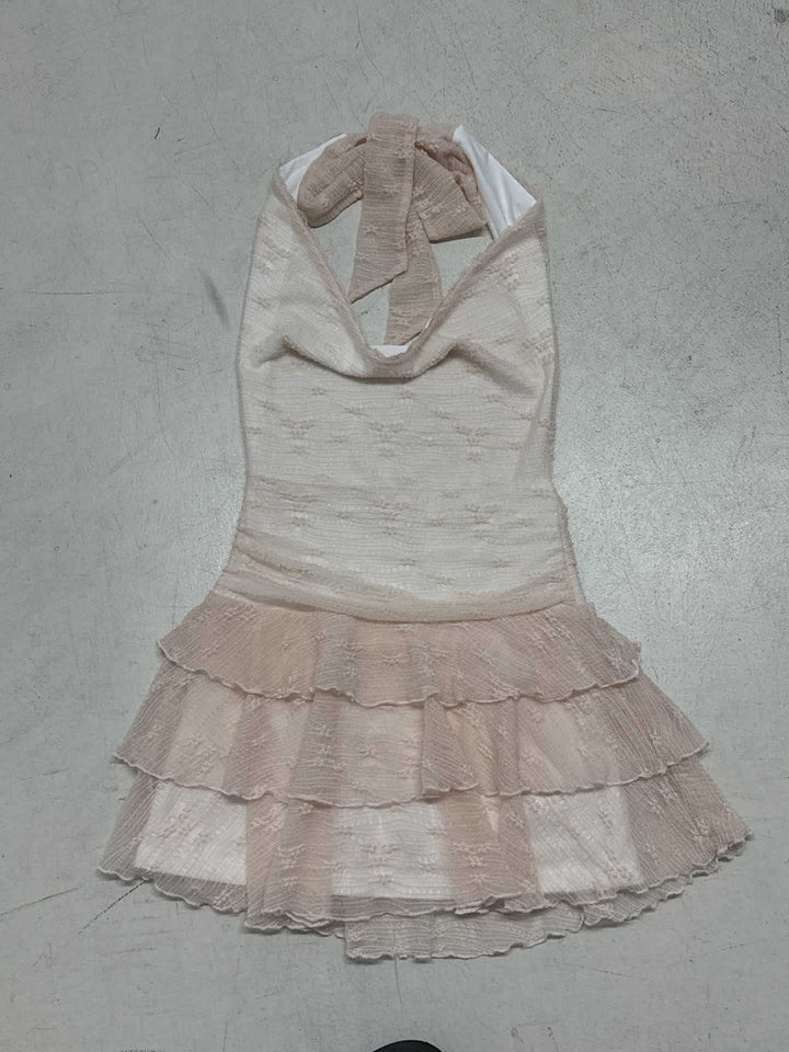 Dame sommerlige stropløse kjole med rynker og volangkant Skovae