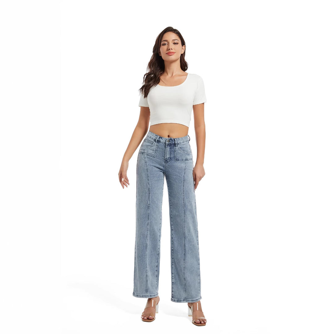 Dame Bred Jeans med høj talje Stilla
