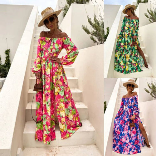 Dame Off-Shoulder Blomster Maxi Kjole med elegante Flæsedetaljer Stilla