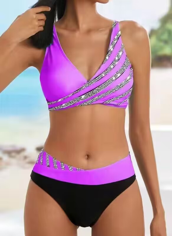 Dame bikini-sæt med asymmetrisk top og kontrastdesign Stilla