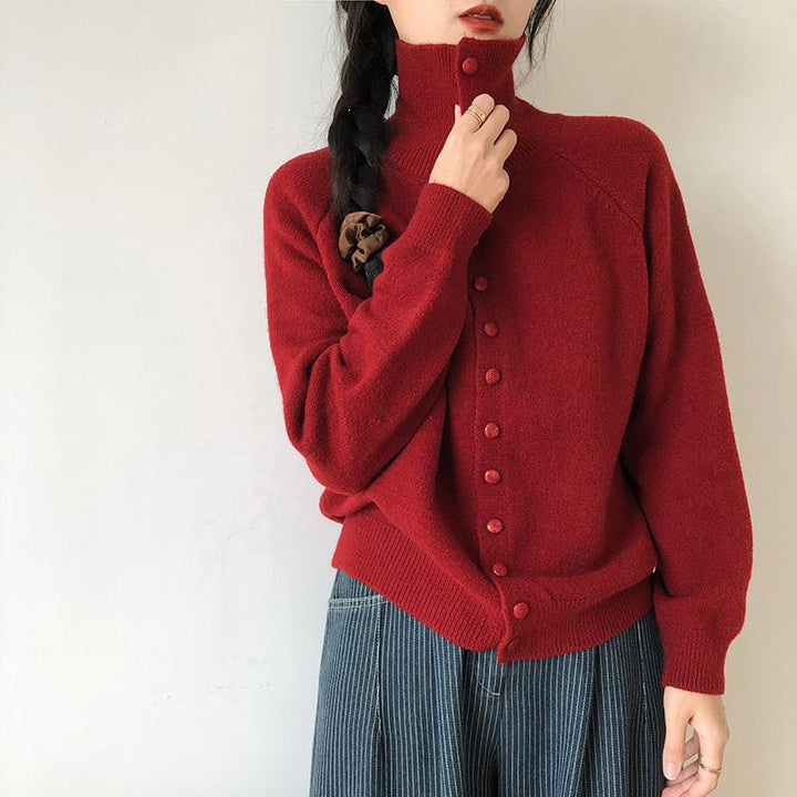 Femme Højkrave Knap-Ned Strikpullover Stilla