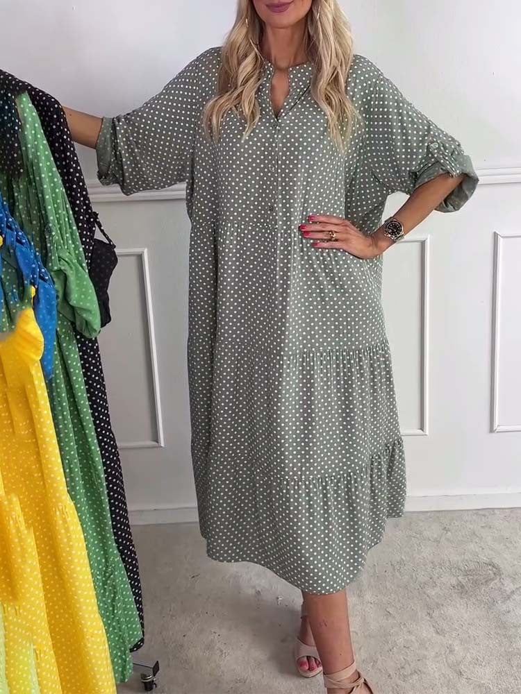 Dame maxikjole med prik-design og voluminøs skæring Stilla
