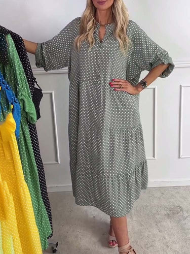 Dame maxikjole med prik-design og voluminøs skæring Stilla