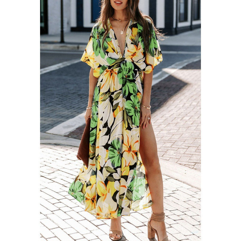 Dame Floral Print Maxi Kjole med side slidsdetalje Stilla