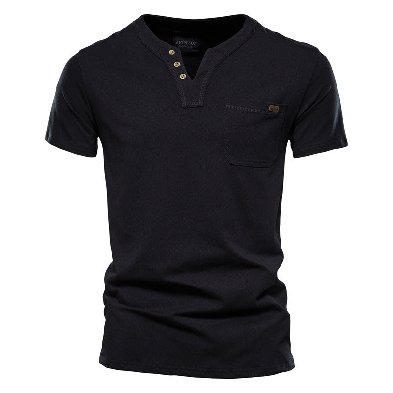 Herrer V-hals T-shirt med trykknapper og brystlomme Stilla