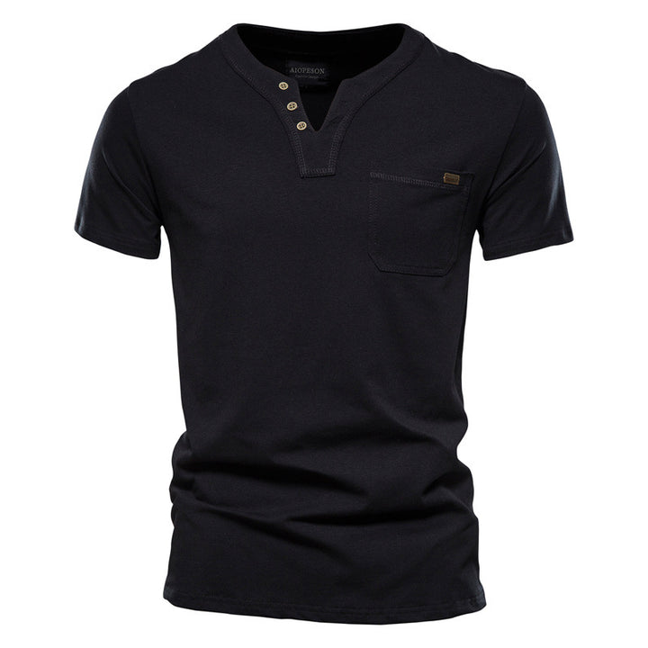 Herrer V-hals T-shirt med trykknapper og brystlomme Stilla