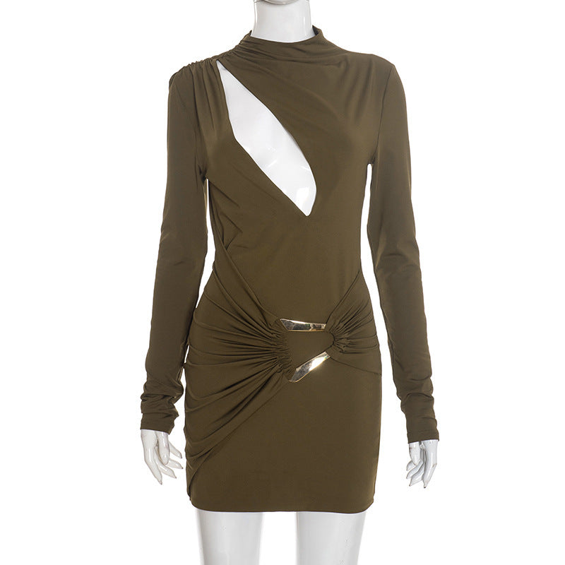 Damen figurbetontes Minikleid mit einzigartigem Wickeldesign und transparentem Ausschnitt Skovae