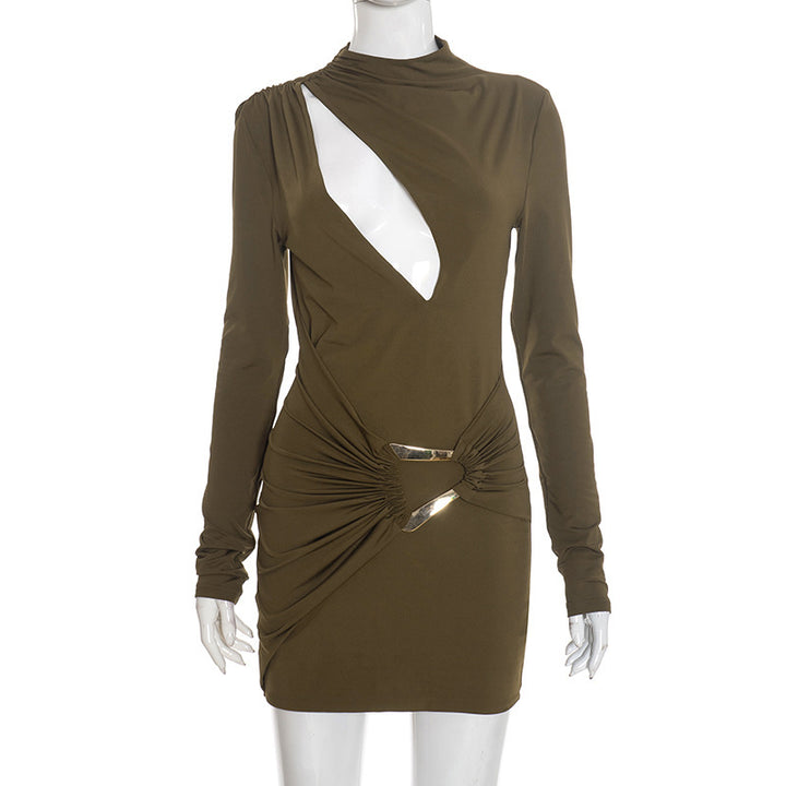 Damen figurbetontes Minikleid mit einzigartigem Wickeldesign und transparentem Ausschnitt Skovae