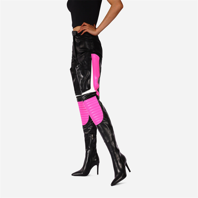 Dame Over-the-Knee Stiletto Støvler med dekorativt Color Block Design Stilla