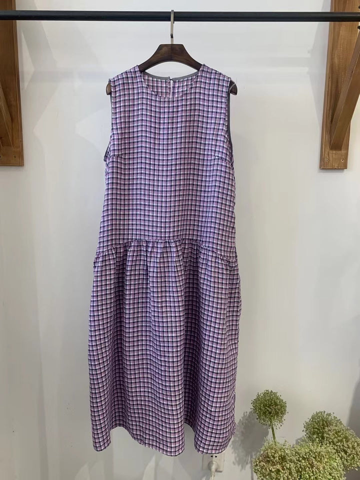 Femme Gingham Check Ærmeløst Kjole Stilla