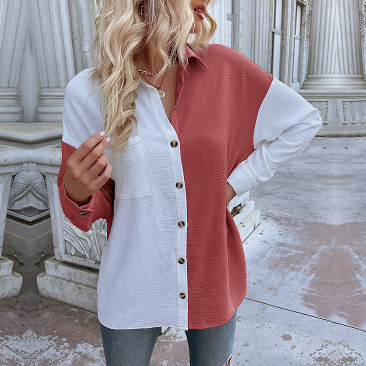 Kvinders oversized bluse skjorte med to farvedesigns og fashionable knapdetaljer Stilla