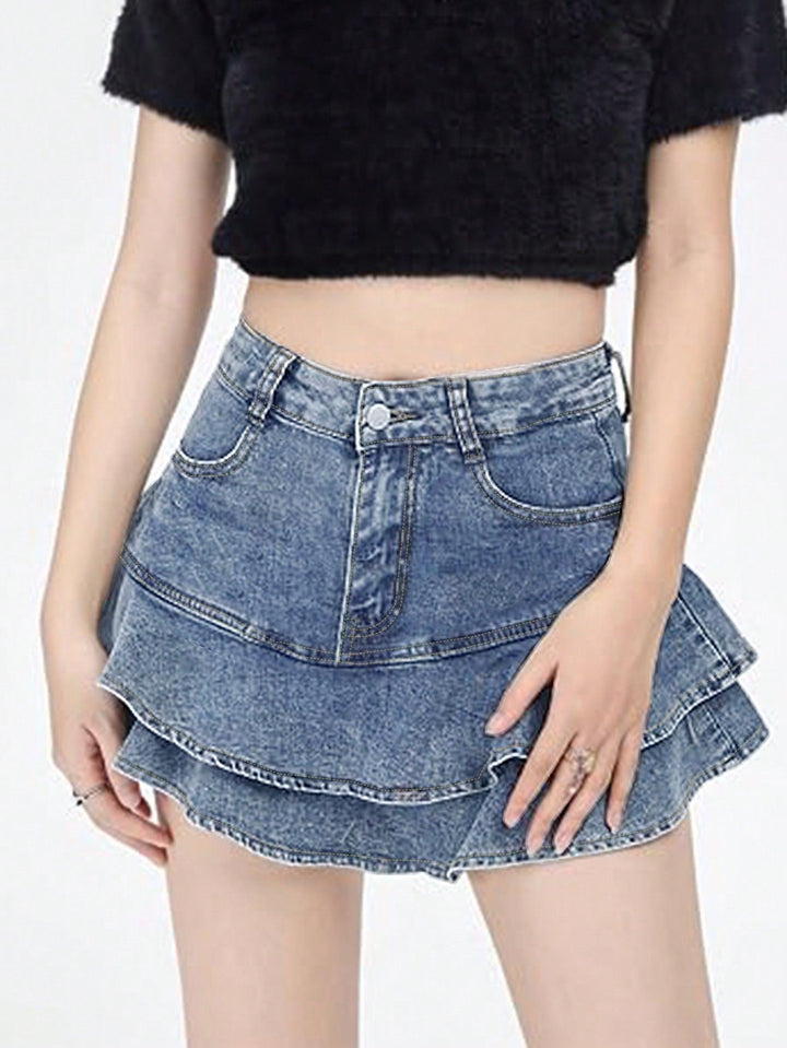Dame Denim Skirt med svingende lagdesign Stilla