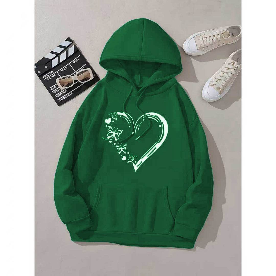 Kvindelig hætte sweatshirt med blomsterhjerte og sommerfugl design Skovae