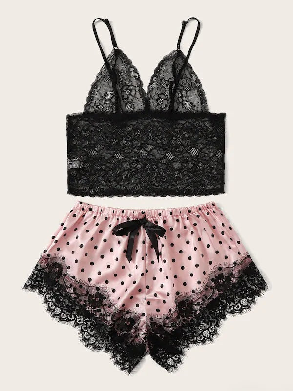 Dame spids-Bralette og prikkede shorts sæt Stilla