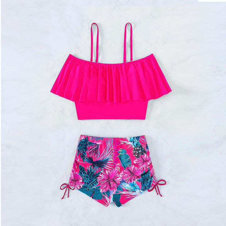 Dame Crop-Top og Shorts Badebeklædning-Sæt med glædeligt Blomster Mønster Stilla