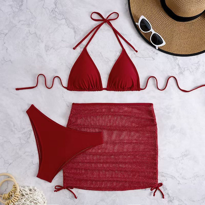 Dame High-Cut Triangel-Bikini med Mesh-Nederdel Stilla