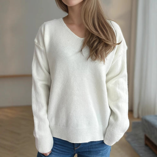 Kvinders behagelige V hals sweater med blødt strikket stof Stilla