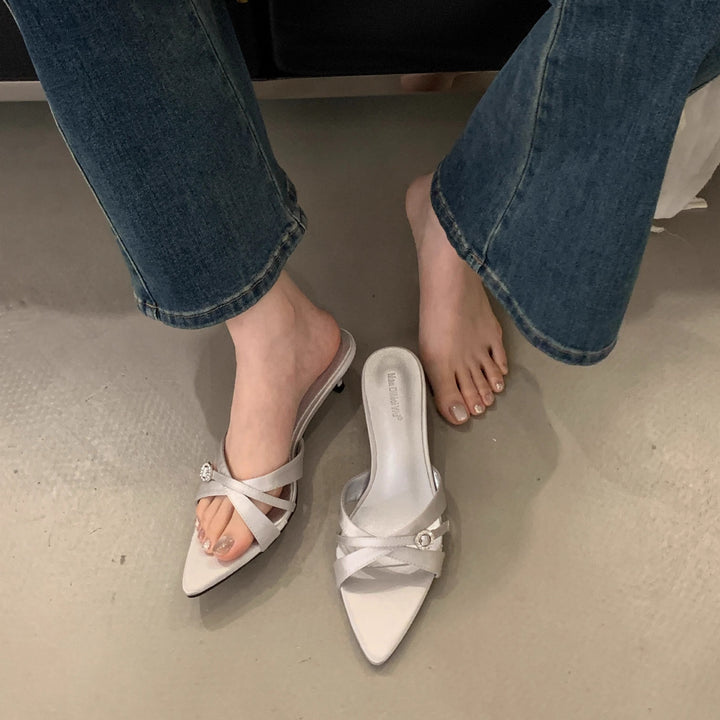 Femme spids tå-sandaletter med dekorative rhinestone accenter Stilla