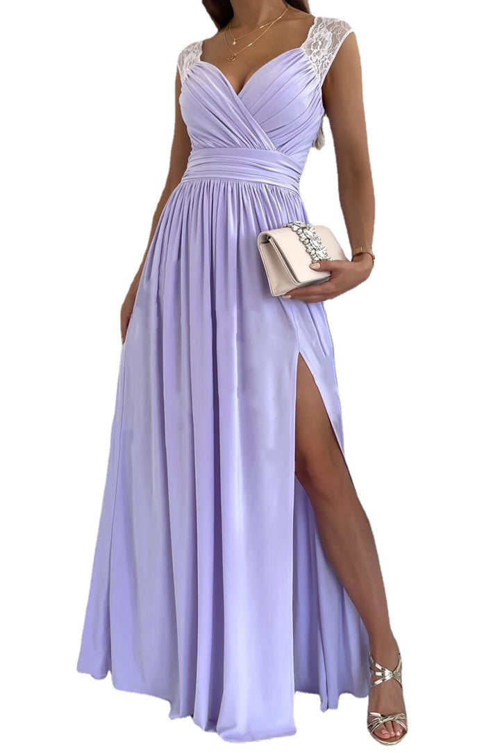 Dame elegant maxikjole med transparente spidsdetaljer og sidelukning Stilla
