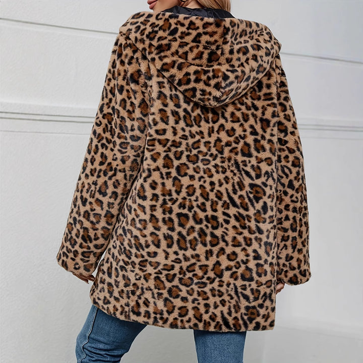 Dame Krammelige Plysjakke i trendy Leopardsmønster Stilla