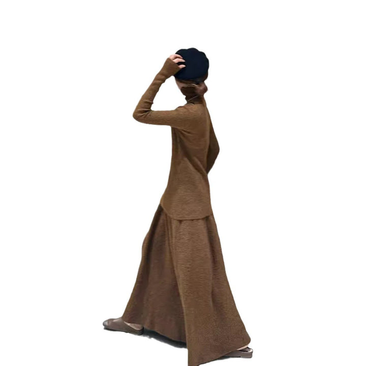 Femme Elegant Ribbet Strik-Maxi-Kjole Stilla