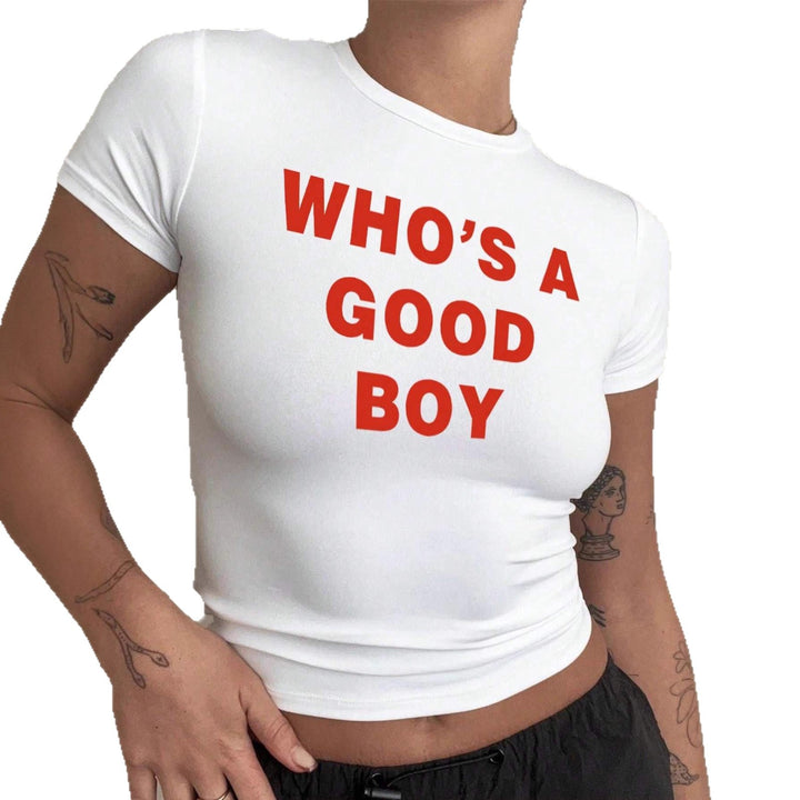 Dame Crop-T-Shirt med kreativ print og tætsiddende som Skovae