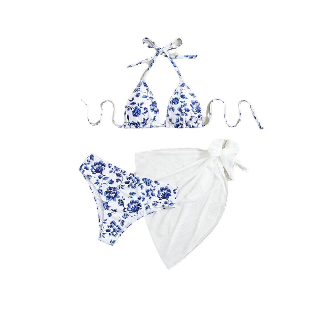 Dame Triangle-bikini-sæt med blomsterdesign og justerbare stropper Stilla