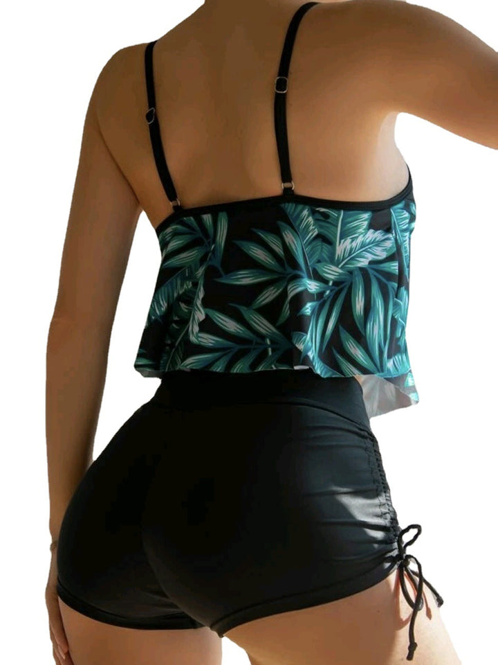 Damer Flydende Volang Tankini-top med højtsiddende shorts Stilla