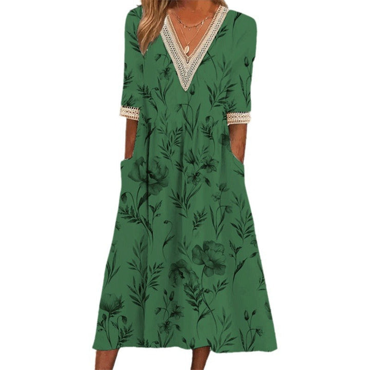 Stilla | Elegant Print V-hals Blonde Tre-vendt kvart Ærme Kjole