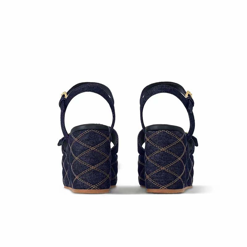 Dame Strappy Denim Kile Sandaler med dekorativt quiltet design Stilla