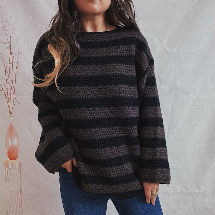 Kvinders strikket oversized sweater med bred stribemønster Stilla