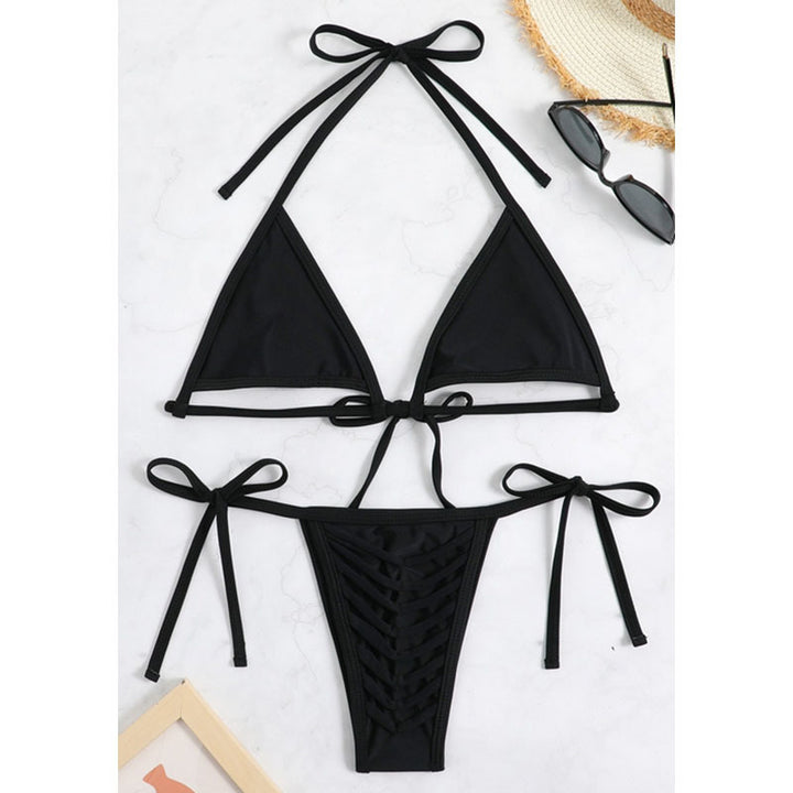 Dame triangel-bikini med dekorative bindebånd Skovae